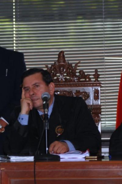 Los jueces Iván Saquicela, Iván León y Marco Rodríguez durante el juicio del caso Sobornos 2012-2016.