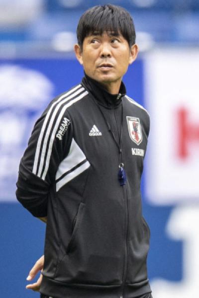 Japan's head coach Hajime Moriyasu attends a training session at the Panasonic stadium in Suita, Osaka prefecture on June 13, 2022, ahead of their Kirin Cup football final match against Tunisia on June 14. (Photo by Charly TRIBALLEAU / AFP)