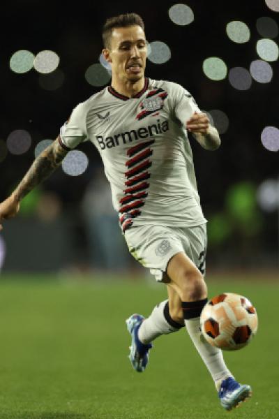 Alejandro Grimaldo jugador del Bayer Leverkusen, 9 de noviembre de 2023.