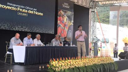 El vicepresidente Otto Sonnenholzner durante la inauguración del proyecto minero Fruta del Norte, el 14 de noviembre de 2019.