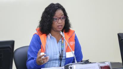 Alexandra Ocles, exsecretaria de Riesgos, en una reunión del COE, el 16 de marzo de 2020, en Quito.