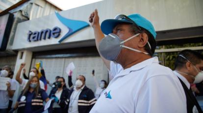 Trabajadores de Tame protestaron en contra de la liquidación de la aerolínea, 22 de mayo de 2020.