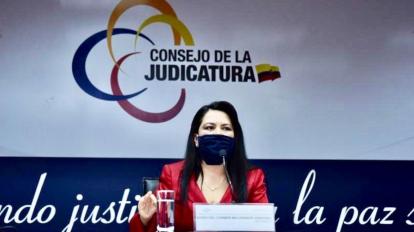 María del Carmen Maldonado, presidenta de la Judicatura, durante la rueda de prensa sobre la reactivación de la justicia, el 3 de junio de 2020.