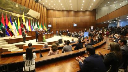 El presidente Guillermo Lasso durante la presentación de la 'megaley' económica en la Asamblea, el 24 de septiembre de 2021.