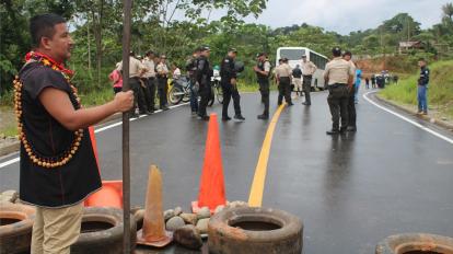 Protesta de la nacionalidad Cofán Dureno, en Lago Agrio, el 13 de junio de 2022.