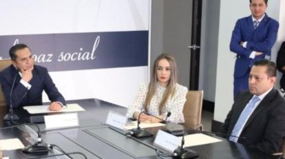 Los vocales de la Judicatura Juan José Morillo y Ruth Barreno (derecha), junto al presidente Wilman Terán, durante una reunión con la Federación Latinoamericana de Magistrados, el 16 de febrero de 2023, en Quito.