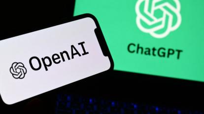 El logo de Open AI, compañía detrás del bot con inteligencia artificial ChatGPT, tras su aparición como app móvil, octubre de 2023.