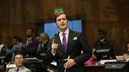 El exasambleísta Esteban Torres (PSC), durante el juicio político al expresidente Guillermo Lasso, el 16 de mayo de 2023.