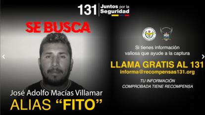 Cartel de anuncio de recompensa por información de alias 'Fito'.