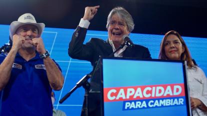 Guillermo Lasso durante una rueda de prensa en Guayaquil, el 7 de febrero de 2021. 