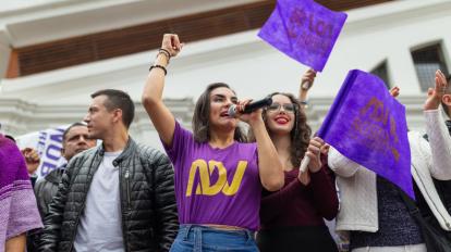 Verónica Abad, candidata a la Vicepresidencia por la alianza ADN, en un evento este 26 de junio de 2023.