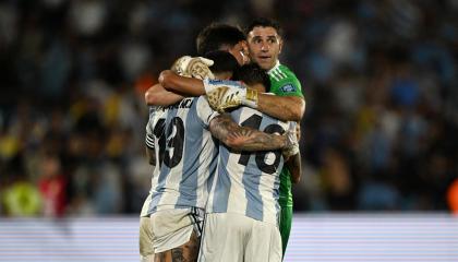 Jugadores de la selección de Argentina, durante un partido de Eliminatorias, el 21 de marzo de 2025.