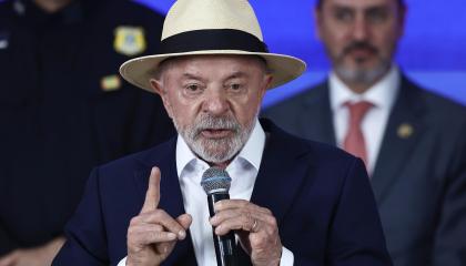 El presidente de Brasil, Luiz Inácio Lula da Silva, habla en el evento de presentación de acciones integradas de las fuerzas de seguridad para combatir el crimen organizado, el 18 de septiembre de 2026.