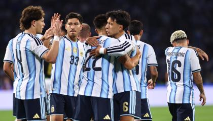 Los jugadores de Argentina, durante un amistoso contra Bolivia, el 30 de septiembre de 2026.