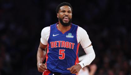 Malik Beasley, de los Pistons de Detroit, en un partido ante los New York Knicks, el 29 de abril de 2025.