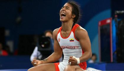 Lucía Yépez, luchadora ecuatoriana, el 7 de agosto, durante los Juegos Olímpicos de París 2024.