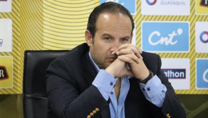 Francisco Egas, presidente de la Federación Ecuatoriana de Fútbol (FEF), en una rueda de prensa en la Casa de la Selección, el 7 de noviembre de 2019.