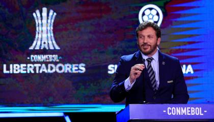 El presidente de Conmebol, Alejandro Domínguez, durante el sorteo de la Copa Libertadores y Sudamericana, en 2019.