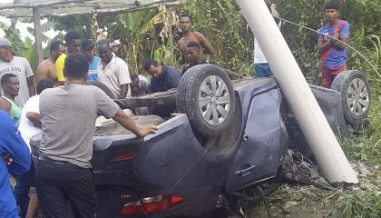 Así quedó el auto de Édison Realpe, después del accidente de tránsito. 