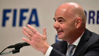 El presidente de la FIFA, Gianni Infantino, en una rueda de prensa en Suiza, en abril de 2020.