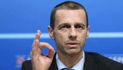 El presidente de UEFA, Aleksander Ceferin, durante una rueda de prensa en la sede de la entidad, en Suiza.