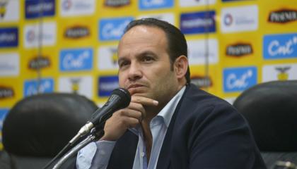 Francisco Egas, presidente de la Federación Ecuatoriana de Fútbol (FEF), en una rueda de prensa el 31 de julio de 2019.