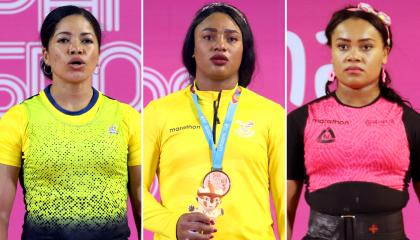 Las pesistas de Ecuador Alexandra Escobar, Tamara Salazar y Neisi Dajomes participaron en los Juegos Panamericanos de Lima 2019.