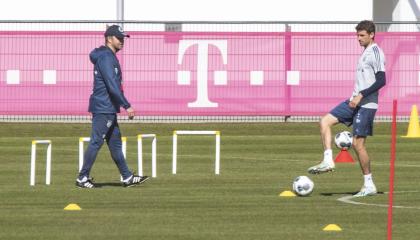 Thomas Müller, delantero del Bayern Munich, durante un entrenamiento el jueves 30 de abril.