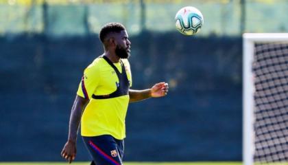 Samuel Umtiti, durante un entrenamiento en el FC Barcelona.