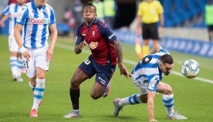 Pervis Estupiñán fue uno de los jugadores más destacados del Osasuna, en el empate ante la Real Sociedad, en el partido jugado el domingo 14 de junio de 2020.