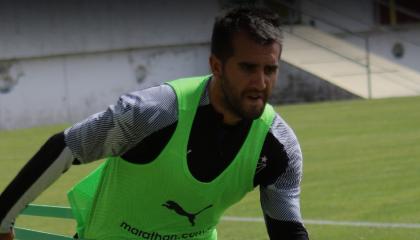 Lucas Villarruel, durante un entrenamiento con Liga de Quito, el 6 de febrero de 2021. 