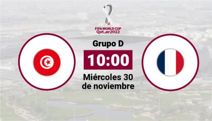 Túnez y Francia se enfrentan el miércoles 30 de noviembre, por el Grupo D del Mundial de Qatar 2022.