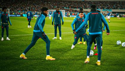 Los jugadores  de la selección de Ecuador entrenan antes de enfrentar a Argentina en las Eliminatorias, el 7 de septiembre de 2023.