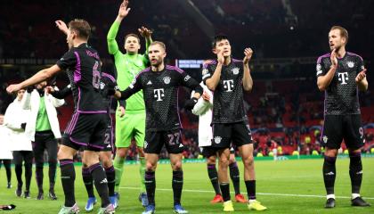 Jugadores del Bayern Munich celebran su victoria ante el Manchester United, el 12 de diciembre de 2023.