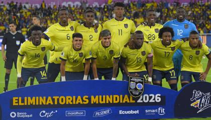 Los jugadores de Ecuador que salieron como titulares en el partido ante Colombia, el 17 de octubre de 2023. 