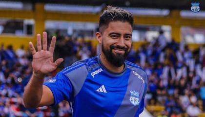 Cristhian Noboa, durante la presentación de la plantilla de Emelec en la Explosión Azul, el pasado 17 de febrero de 2024.