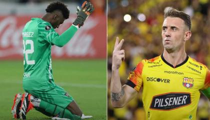 El arquero Alexander Domínguez y el volante Damián Díaz en los partidos de la Fecha de Copa Libertadores con Liga y Barcelona SC, respectivamente.