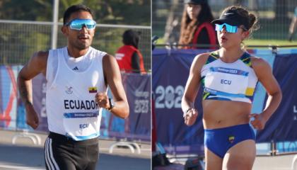 Daniel Pintado y Glenda Morejón, durante la maratón de relevos marcha en los Juegos Panamericanos de Chile, el 4 de noviembre de 2023.