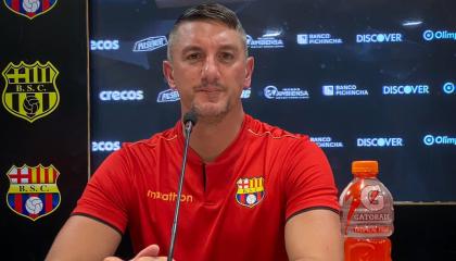 Germán Corengia, durante una rueda de prensa con Barcelona SC, el 12 de abril de 2024.