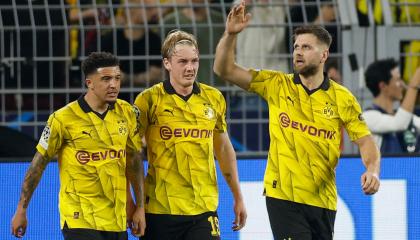 Jugadores del Borussia Dortmund celebrando su gol en la semifinal de la Champions League, 1 de mayo de 2024.