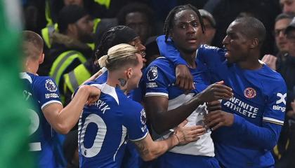 Jugadores del Chelsea celebrando su gol ante el Tottenham, 2 de mayo de 2024.