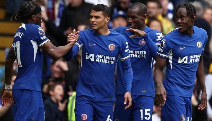 Jugadores del Chelsea celebrando su gol, 5 de mayo de 2024.