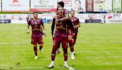 Jugadores de Mushuc Runa, durante un partido de la LigaPro, el 13 de abril de 2024.