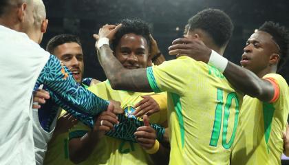 Endrick celebra su gol ante España, en un duelo amistoso, el pasado 26 de marzo de 2024.