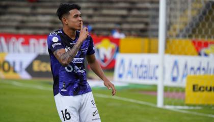 Kendry Páez, de Independiente del Valle, festeja un gol ante El Nacional por la Fecha 12 de la LigaPro, el 12 de mayo 2024.