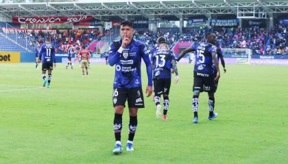 Jugadores de Independiente del Valle, durante un partido de LigaPro, el 5 de mayo de 2024.