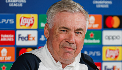 Carlo Ancelotti, DT del Real Madrid, durante una rueda de prensa en Londres, el 31 de mayo de 2024.