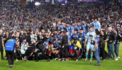 Jugadores del Pachuca celebrando el campeonato, 1 de junio de 2024.