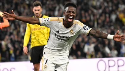 Vinicius Jr. celebrando su gol en la final de la Champions League, 1 de junio de 2024.