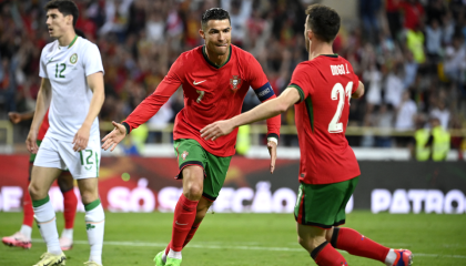 Cristiano Ronaldo celebra un gol con Portugal en un amistoso, el 11 de junio de 2024.